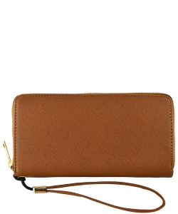 Saffiano Zip Around Wallet Wristlet SA020 BROWN